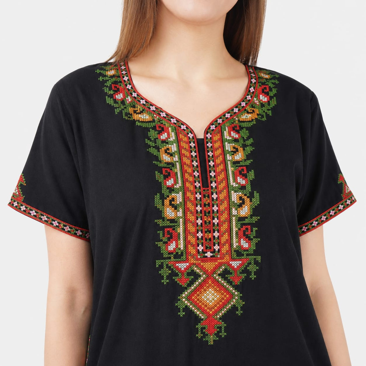 Crosswork Embroidered  Nightgown