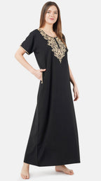 Creme Floral Embroidered  Nightgown