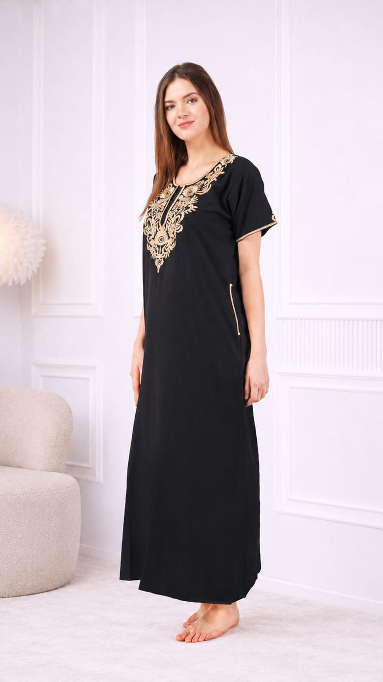 Creme Floral Embroidered  Nightgown