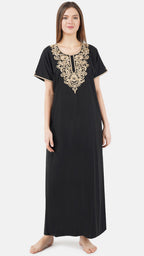 Creme Floral Embroidered  Nightgown