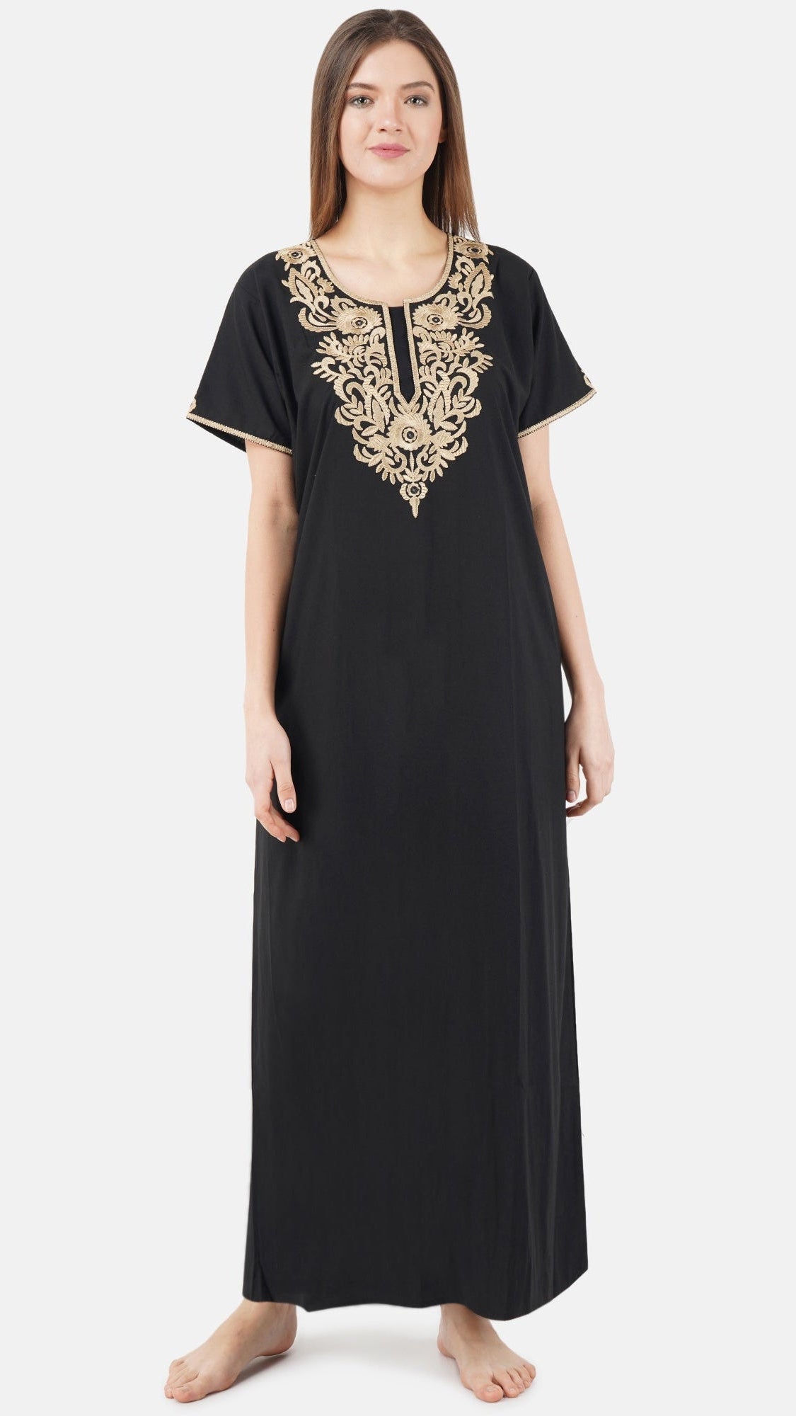 Creme Floral Embroidered  Nightgown