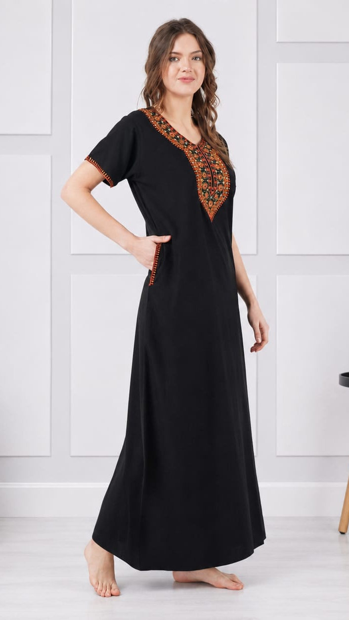 V-shaped Embroidery Night Gown