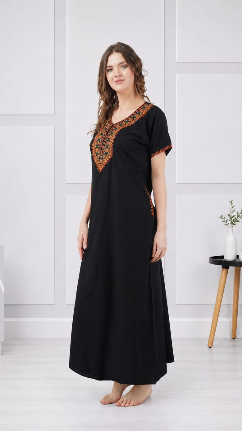 V-shaped Embroidery Night Gown