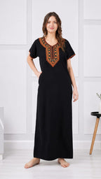 V-shaped Embroidery Night Gown