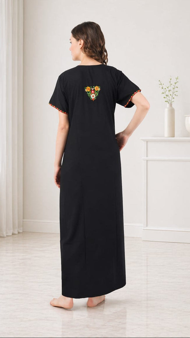 Multifloral Embroidery Night Gown