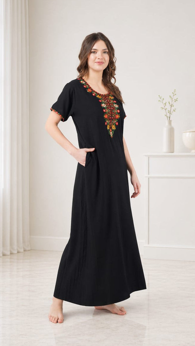 Multifloral Embroidery Night Gown