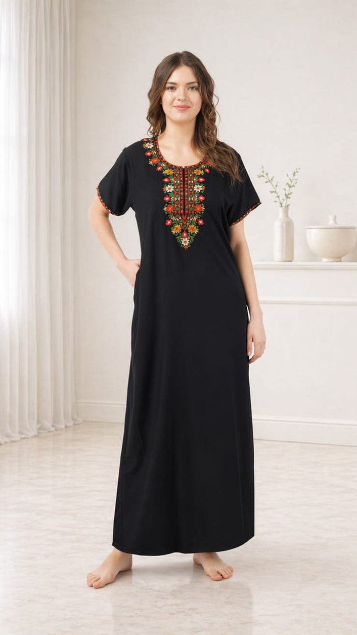 Multifloral Embroidery Night Gown