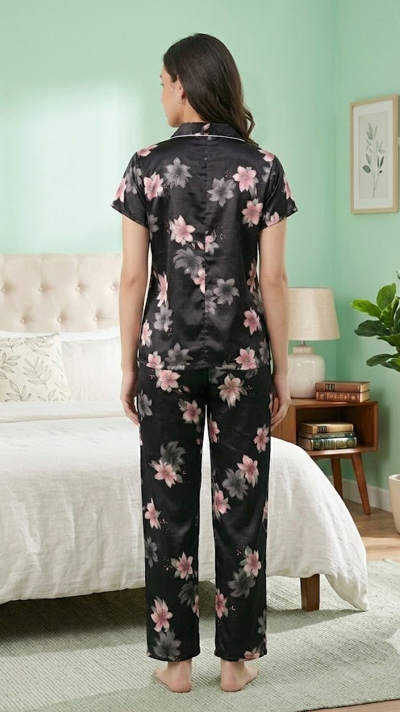 Premium Italian Satin Floral Night Suit for Women