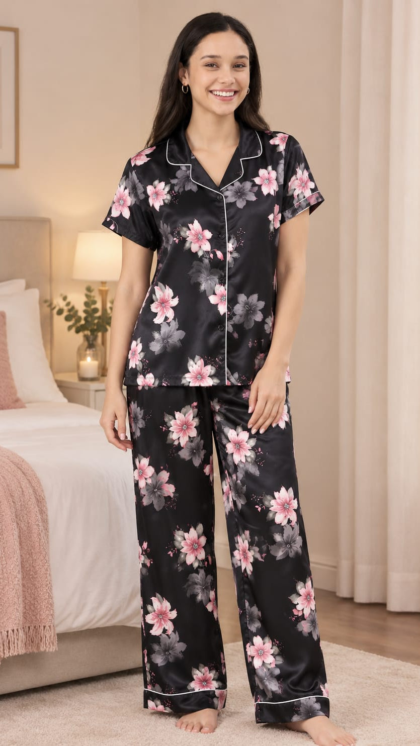 Satin Flower Print Nightsuit