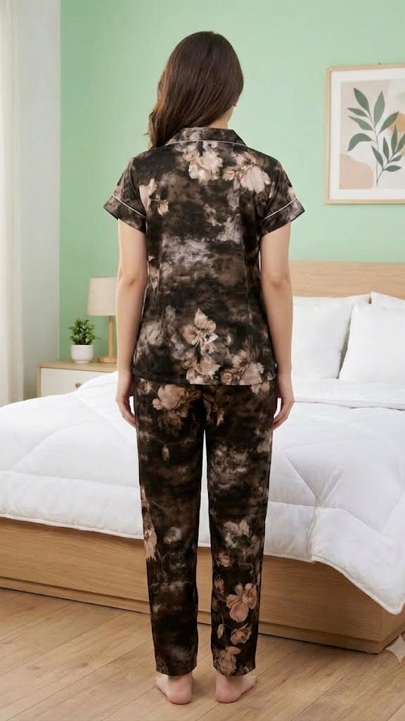 Itanlian Satin flower print Nightsuit