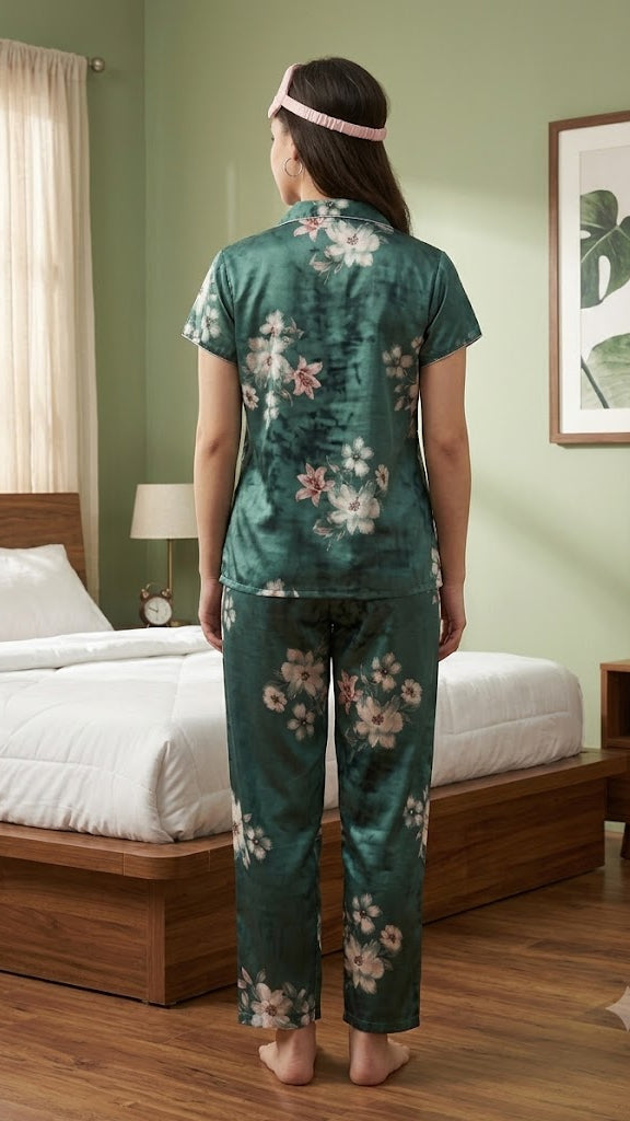 Premium Italian Satin Floral Night Suit for Women Secondary image
