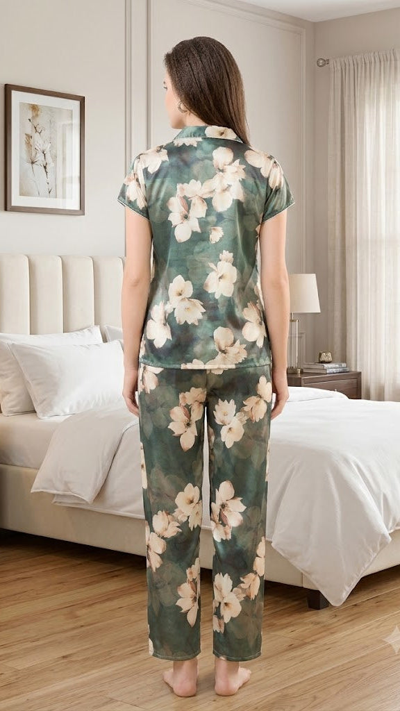 Premium Italian Satin Floral Night Suit for Women Secondary image