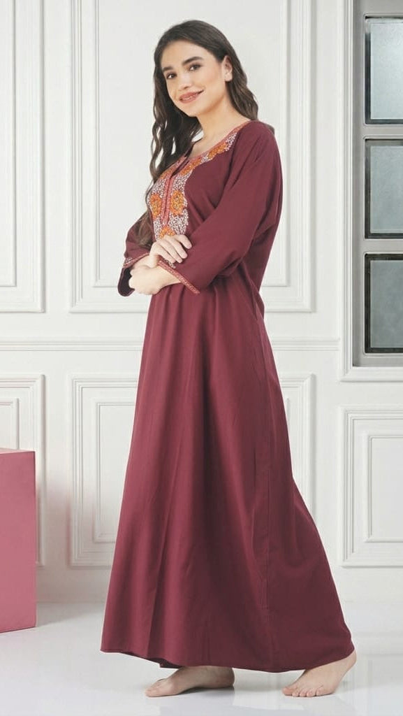 Nine Flowers Embroidery Night Gown