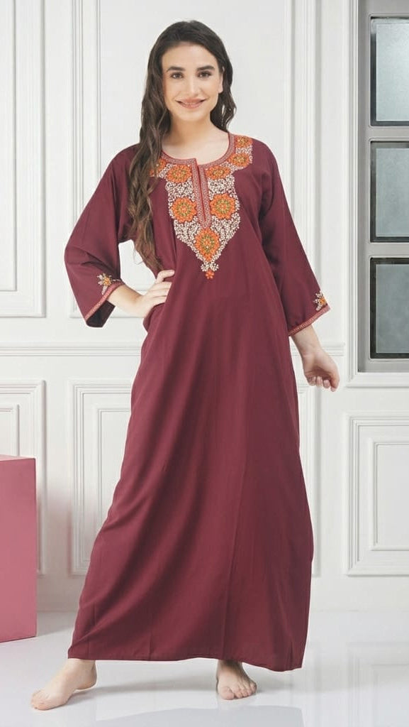 Nine Flowers Embroidery Night Gown