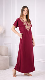 Creme Floral Embroidered  Nightgown