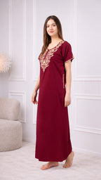Creme Floral Embroidered  Nightgown