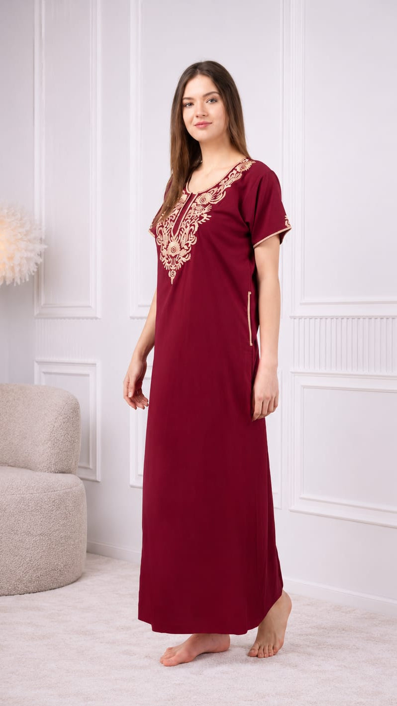 Creme Floral Embroidered  Nightgown
