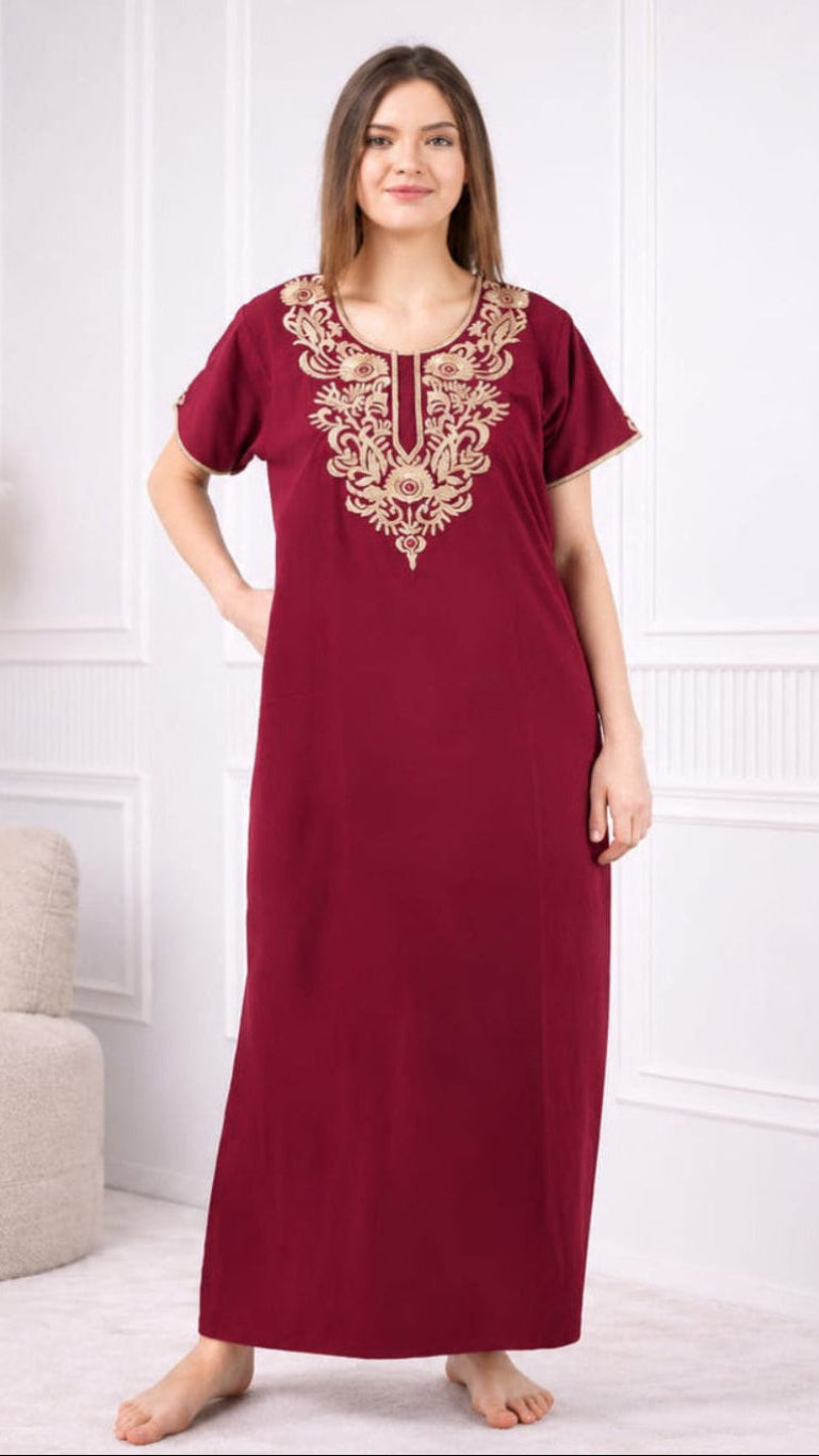 Creme Floral Embroidered  Nightgown Main image