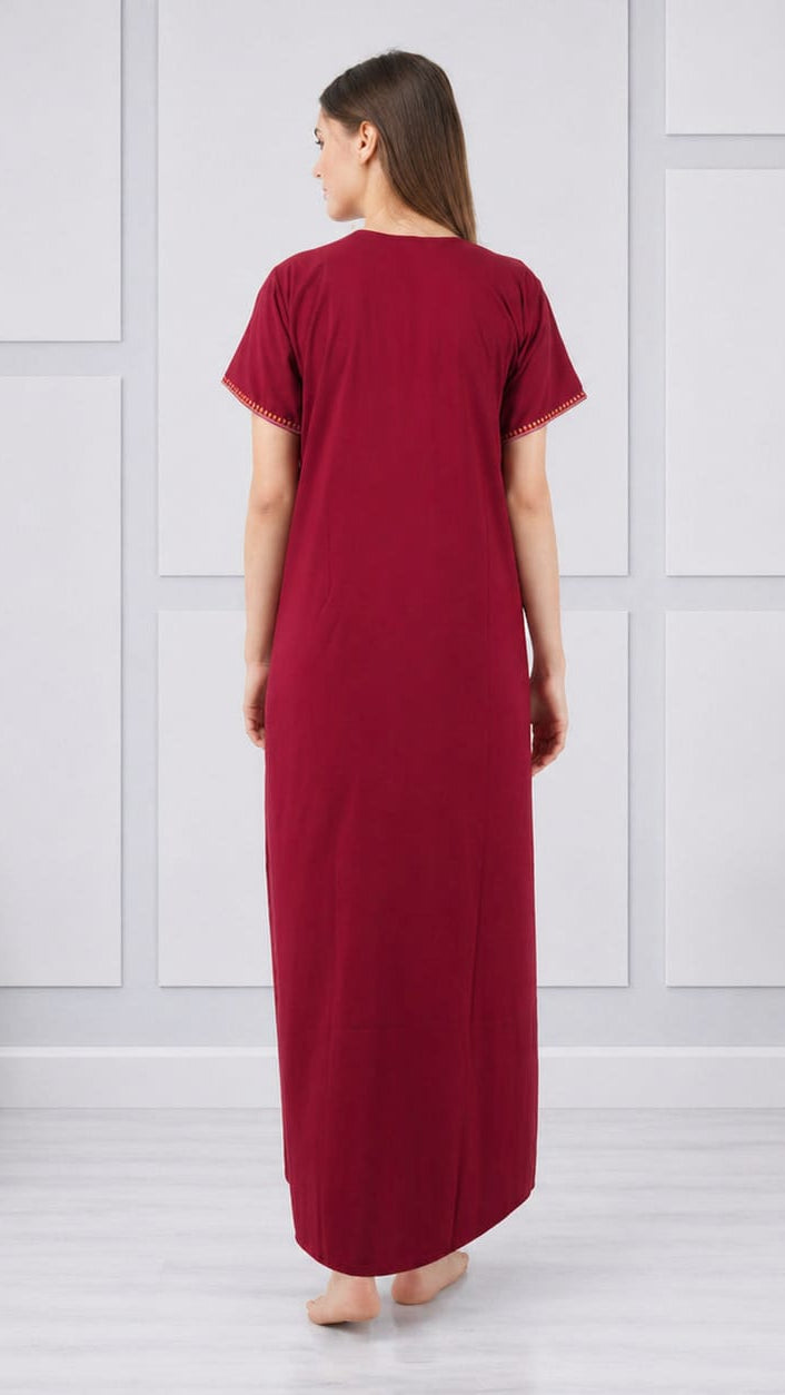 V-shaped Embroidery Night Gown