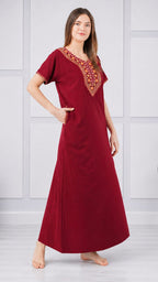 V-shaped Embroidery Night Gown