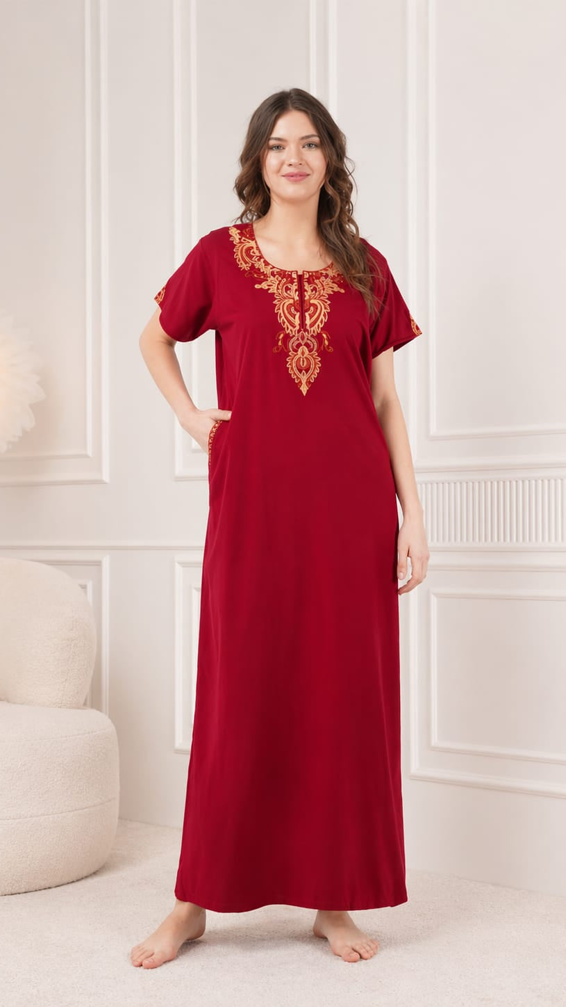 Cream Embroidery Night Gown