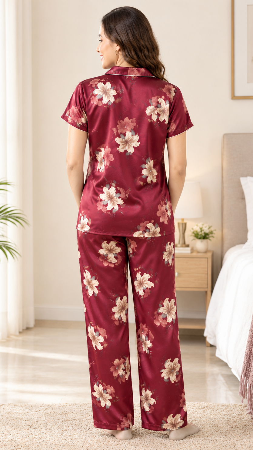 Satin Flower Print Nightsuit