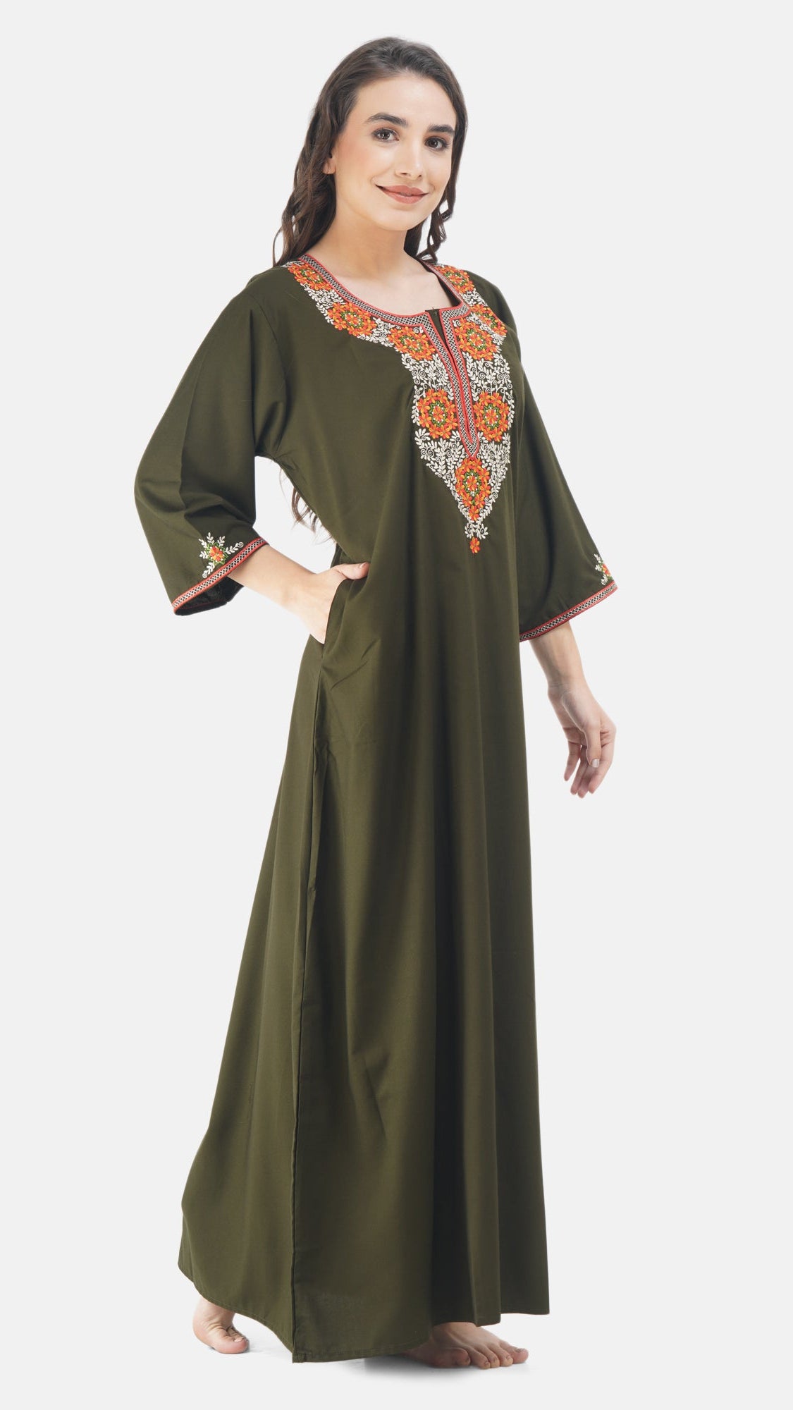 Nine Flowers Embroidery Night Gown