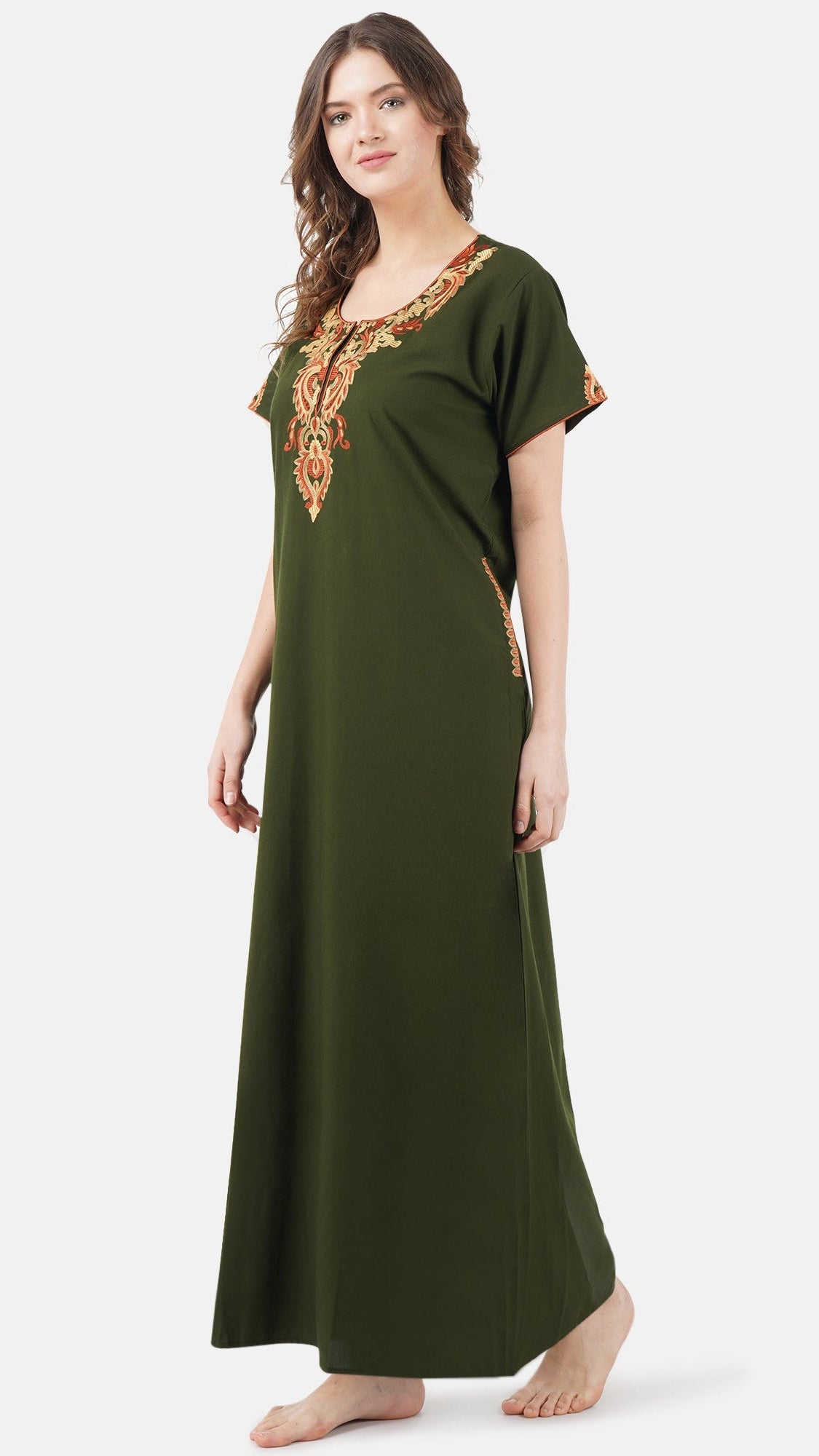 Cream Embroidery Night Gown