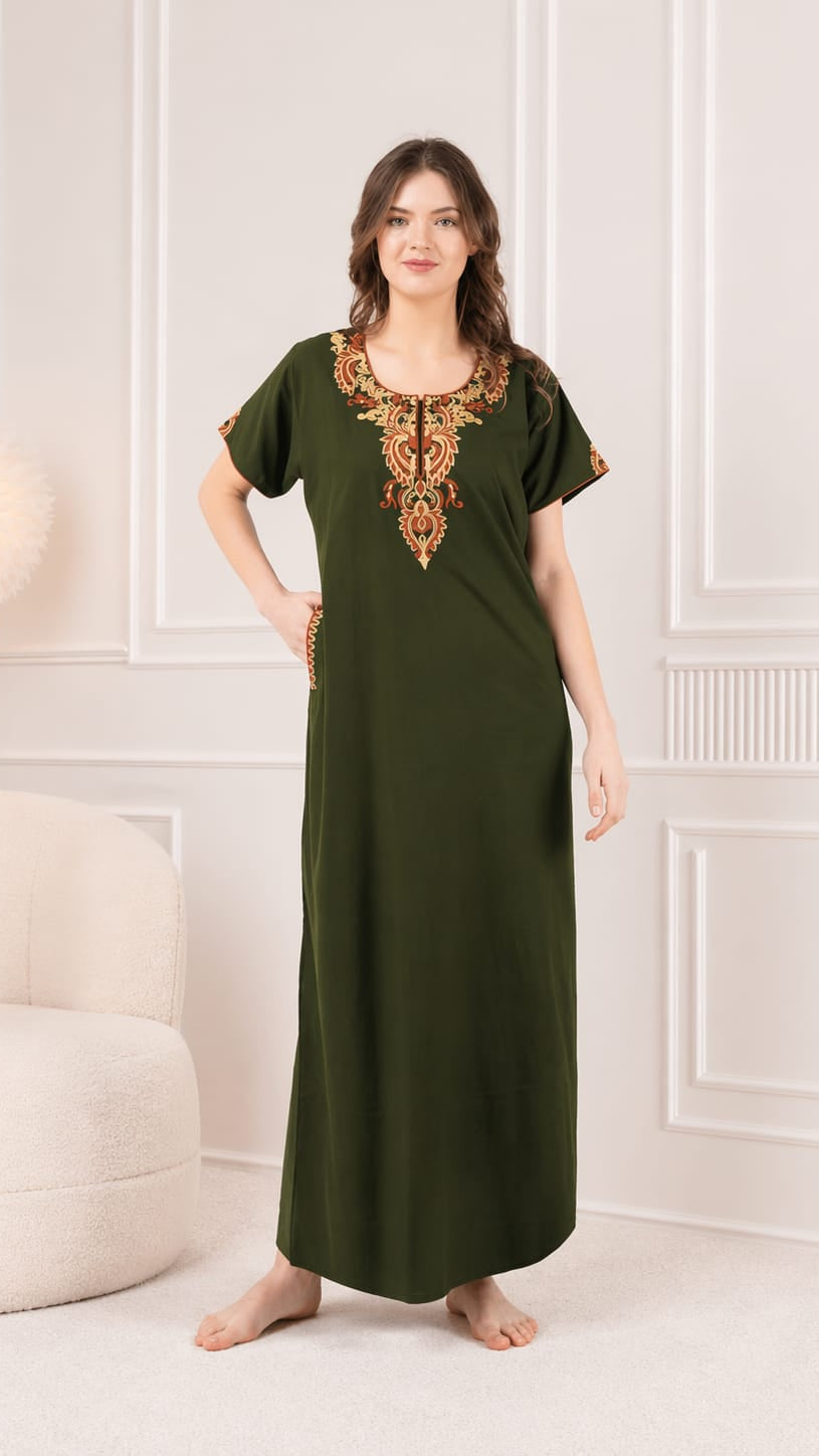 Cream Embroidery Night Gown