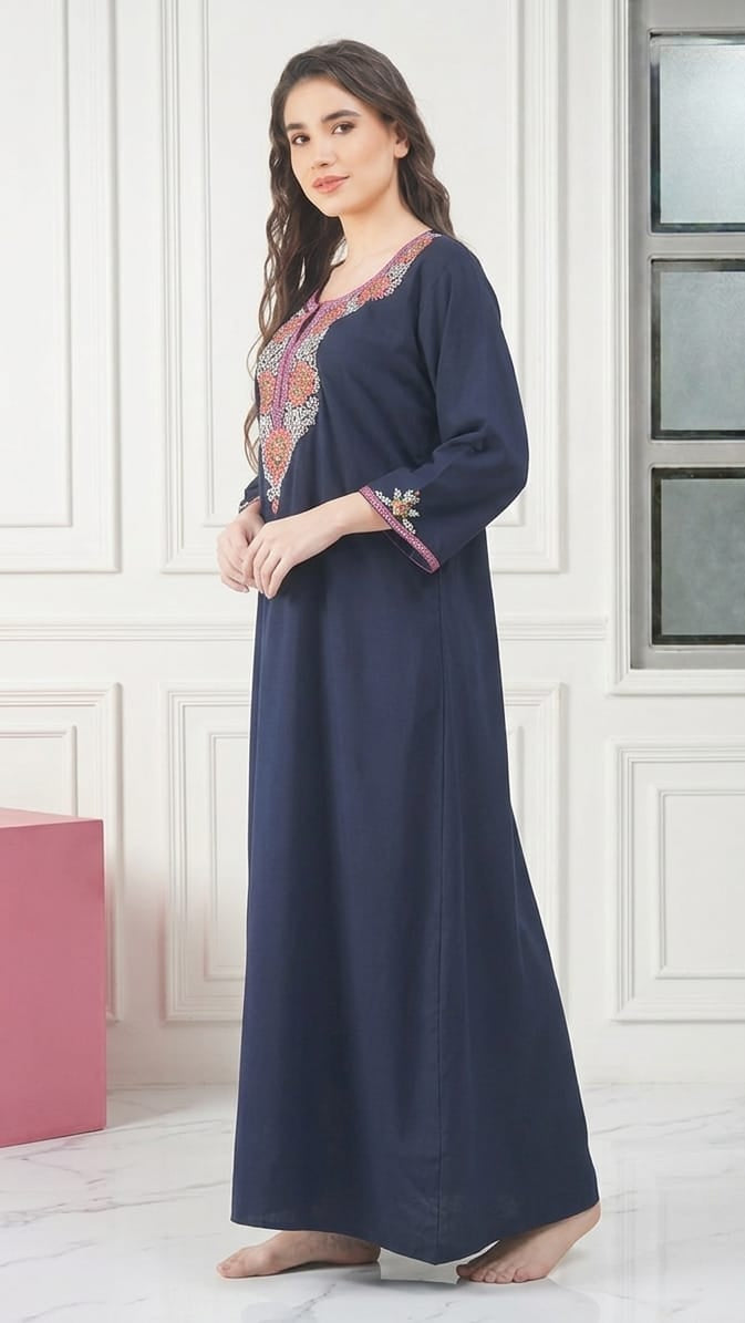 Nine Flowers Embroidery Night Gown