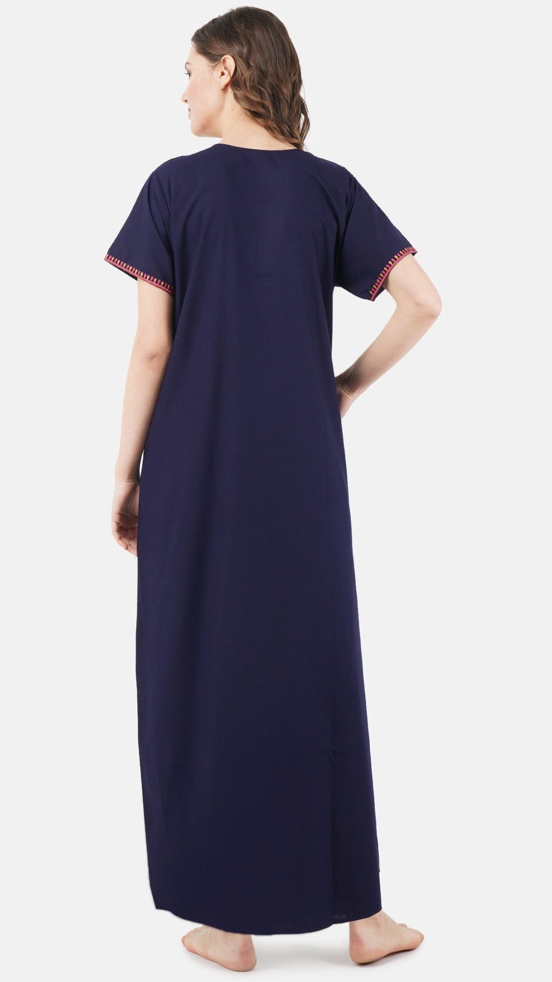 V-shaped Embroidery Night Gown