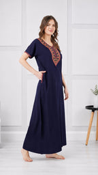 V-shaped Embroidery Night Gown
