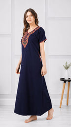 V-shaped Embroidery Night Gown