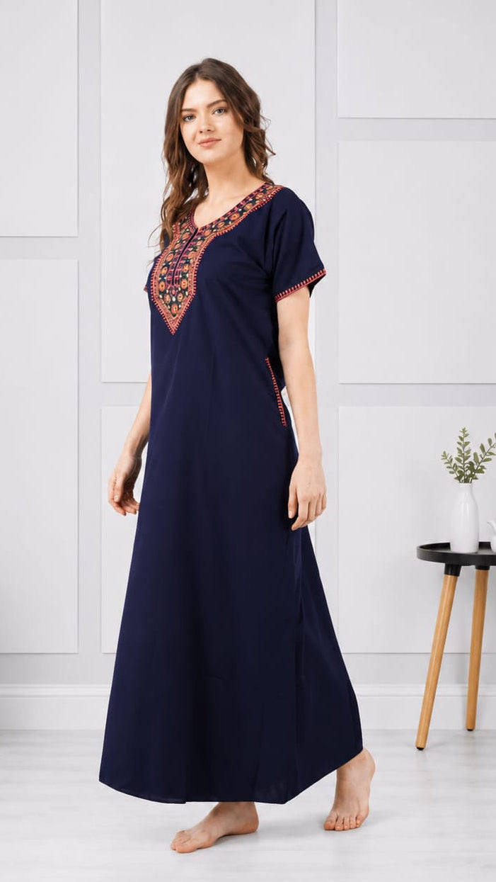 V-shaped Embroidery Night Gown