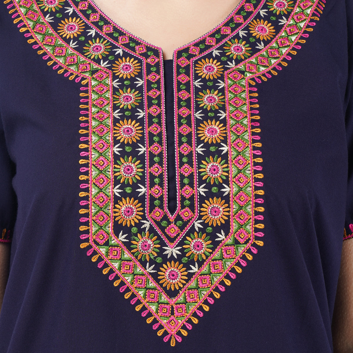 V-shaped Embroidery Night Gown