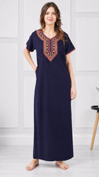 V-shaped Embroidery Night Gown
