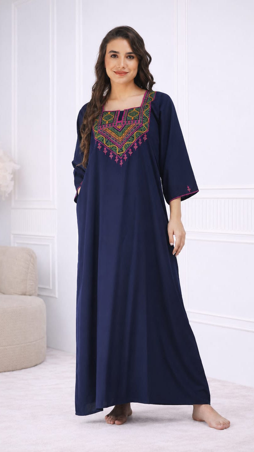Resham Embroidery Full Sleeve Night Gown