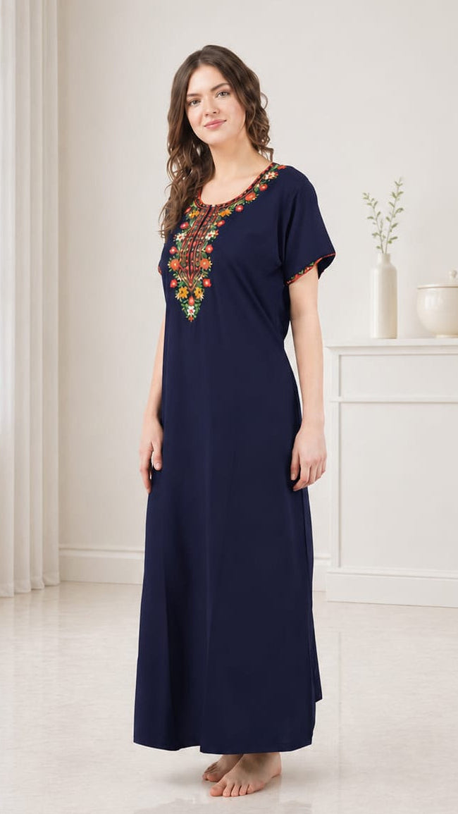 Multifloral Embroidery Night Gown
