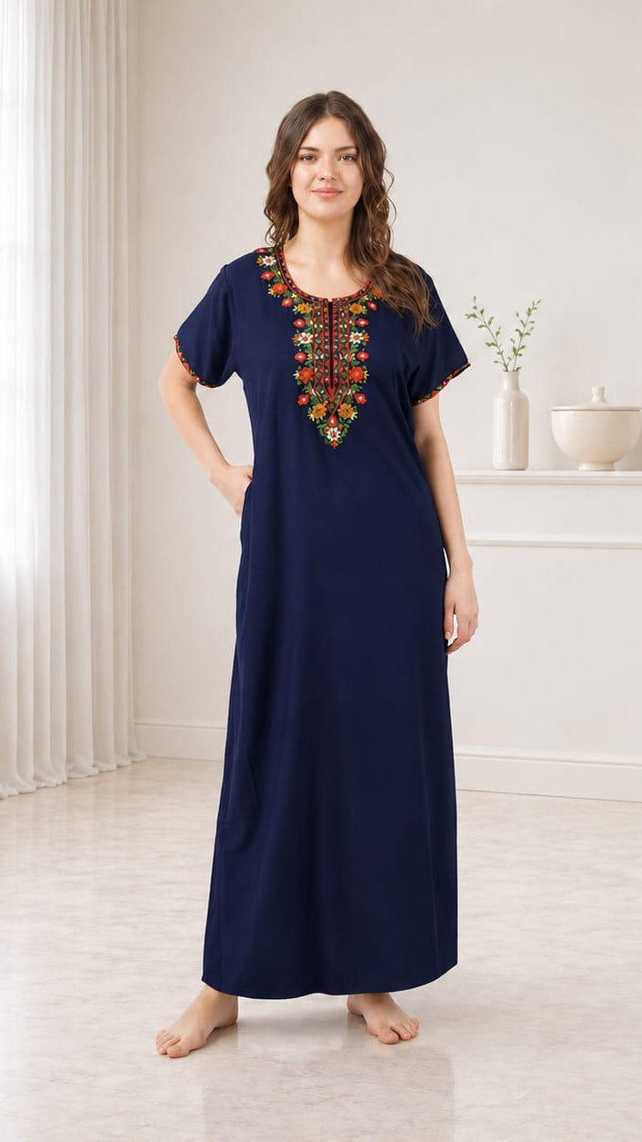 Multifloral Embroidery Night Gown