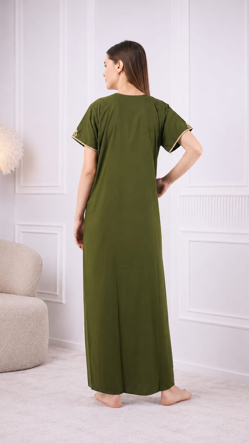 Creme Floral Embroidered  Nightgown