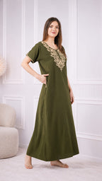 Creme Floral Embroidered  Nightgown