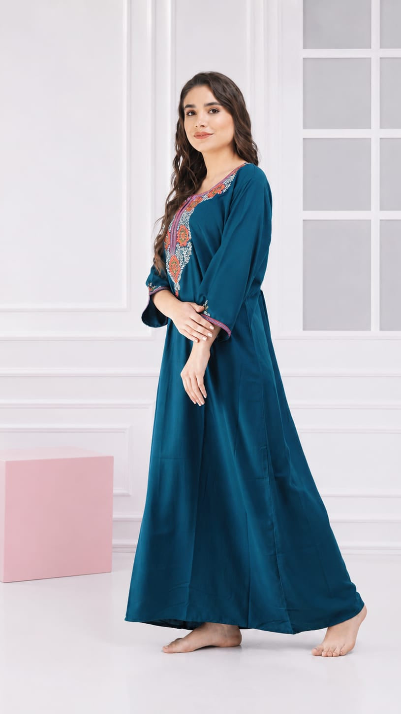 Nine Flowers Embroidery Night Gown