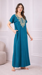 Creme Floral Embroidered  Nightgown