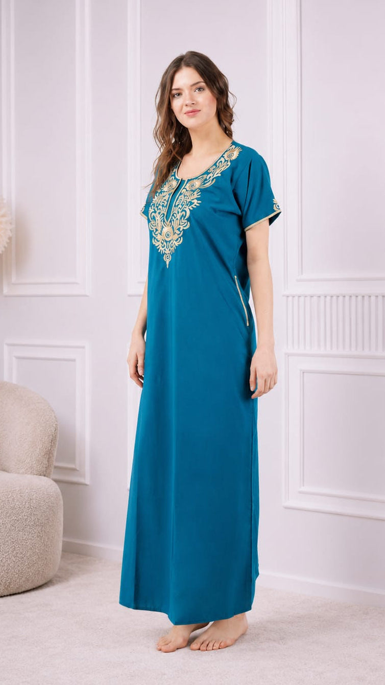 Creme Floral Embroidered  Nightgown