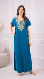 Creme Floral Embroidered  Nightgown