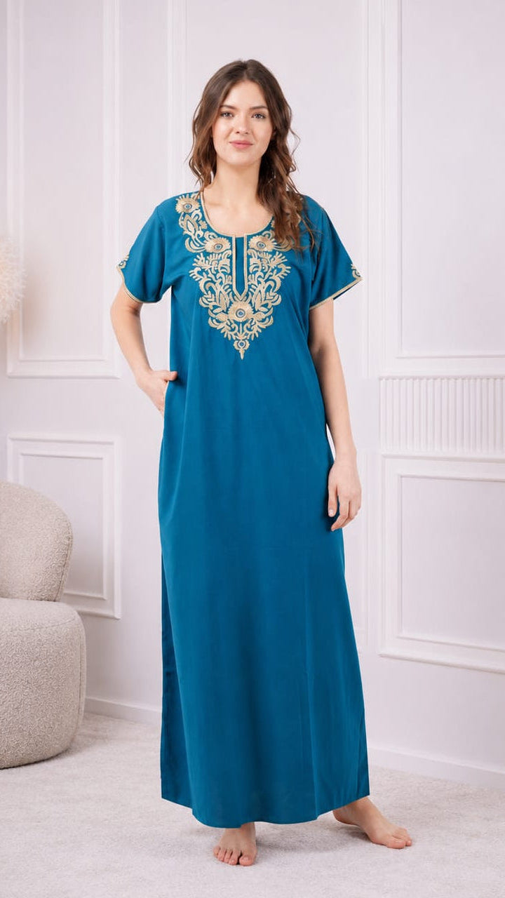 Creme Floral Embroidered  Nightgown