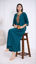 Premium  Embroidery Full Sleeve Night Gown