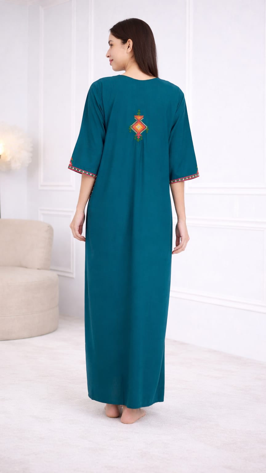 Premium  Embroidery Full Sleeve Night Gown Secondary image