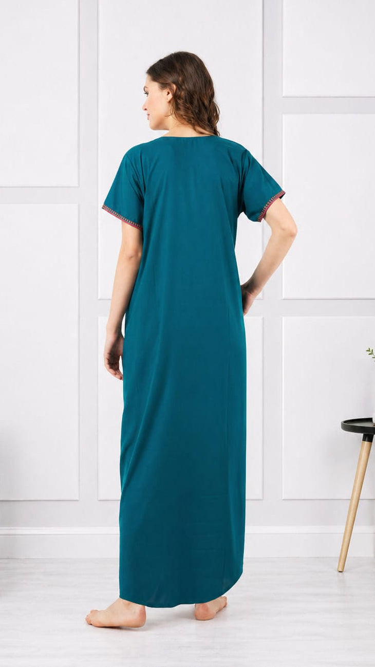 V-shaped Embroidery Night Gown