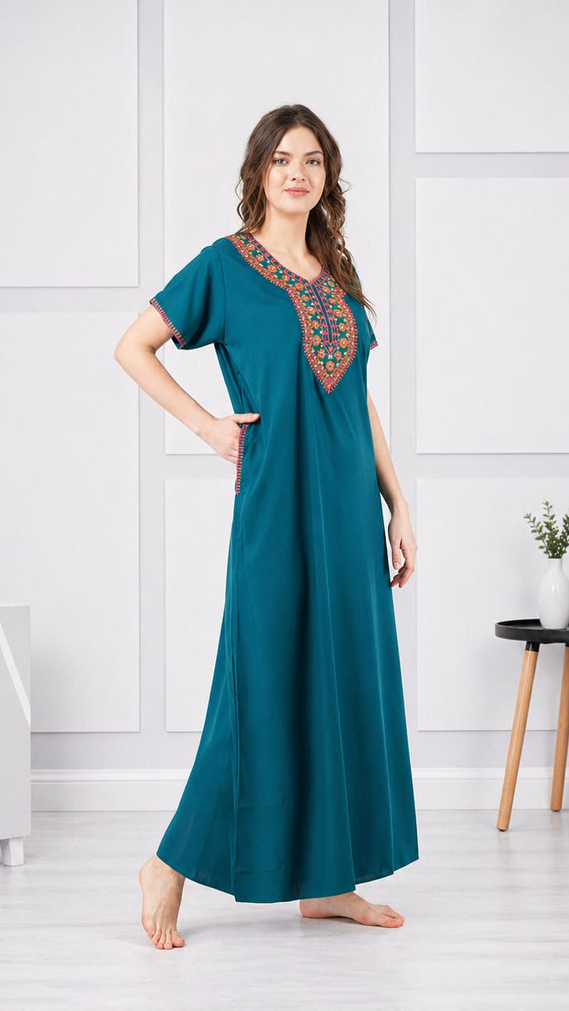 V-shaped Embroidery Night Gown